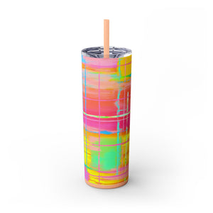 Skinny Tumbler with Straw *Punk Plaid*