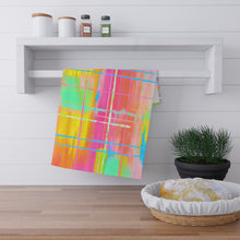 Colorful Abstract Plaid Tea Towel — Bright Neon Kitchen Dish Towel