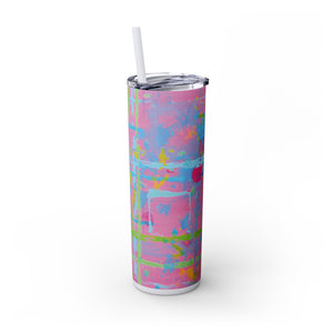 Skinny Tumbler with Straw *Plaid Party*