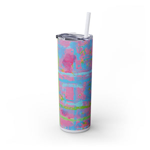 Skinny Tumbler with Straw *Plaid Party*