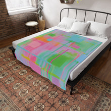 Plush Fleece Blanket — Pastel Abstract Grid Cozy Throw